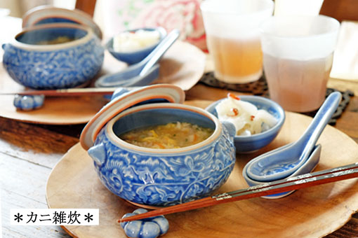 フタつきスープポット フラワー ブルー 雑貨とセラドン焼き食器の通販